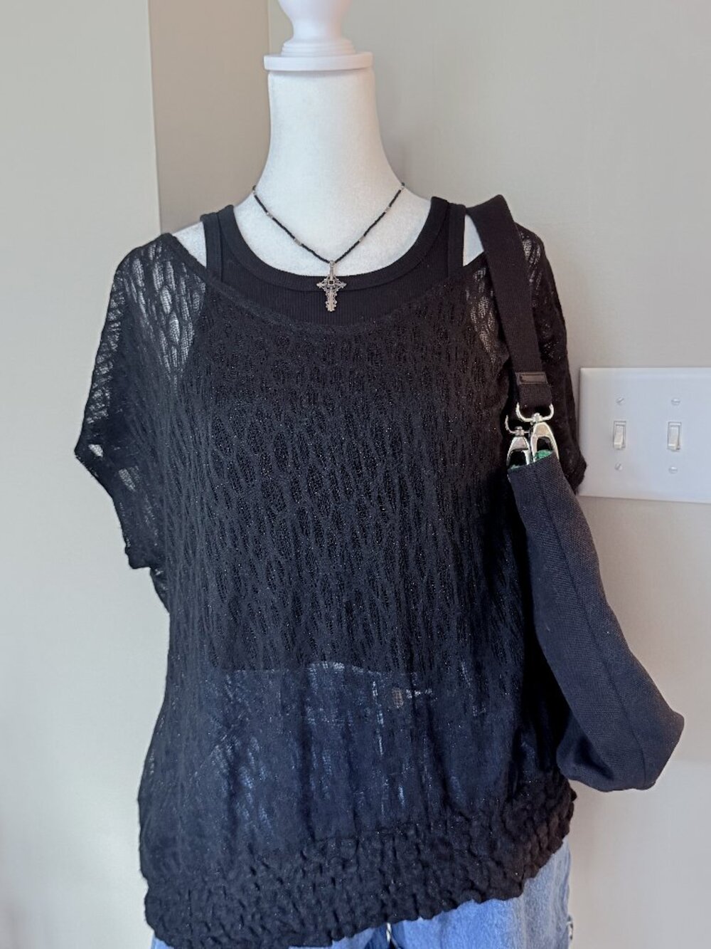 Studio Y Sheer Shimmer Lace Layering Top - Size XL